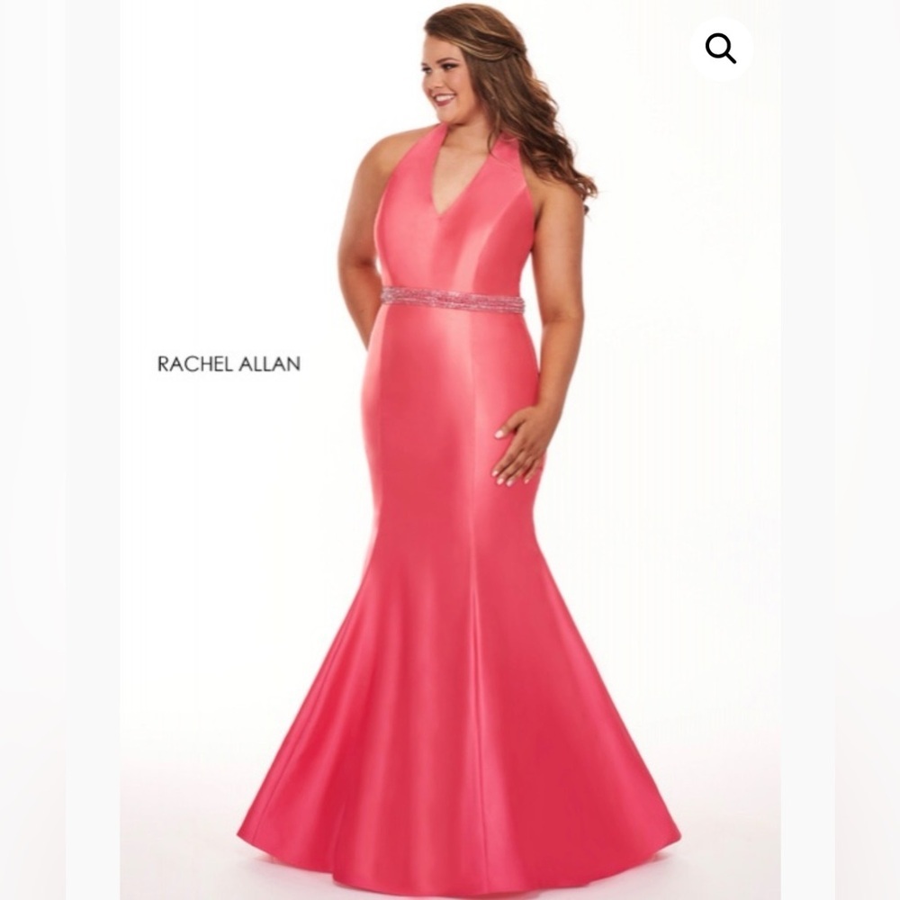 Rachel Allan Coral Halter Prom Dress